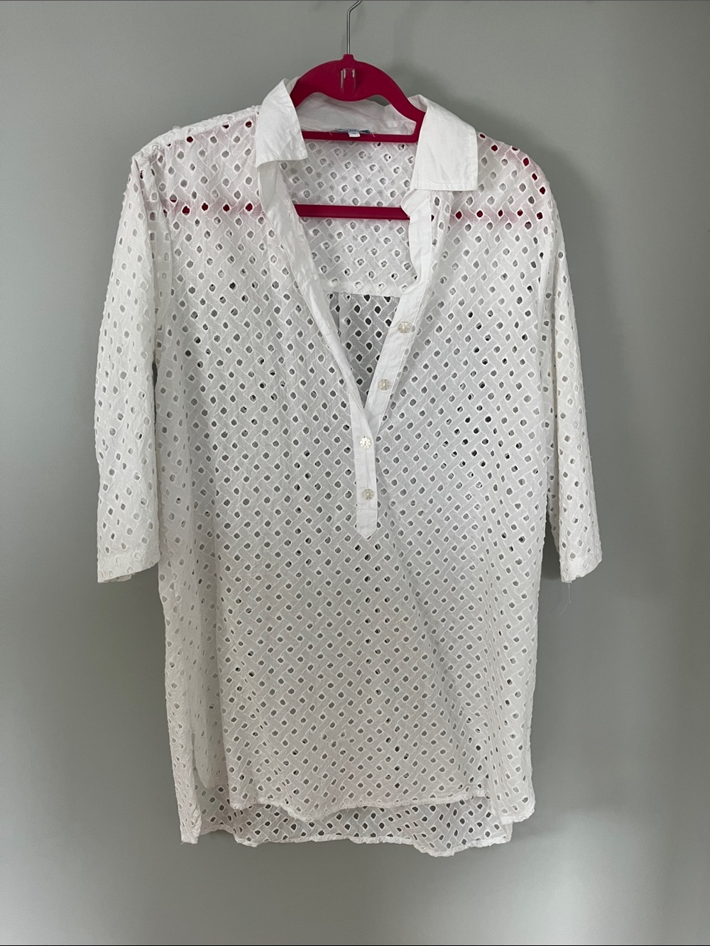 blue island White Eyelet Tunic Blouse